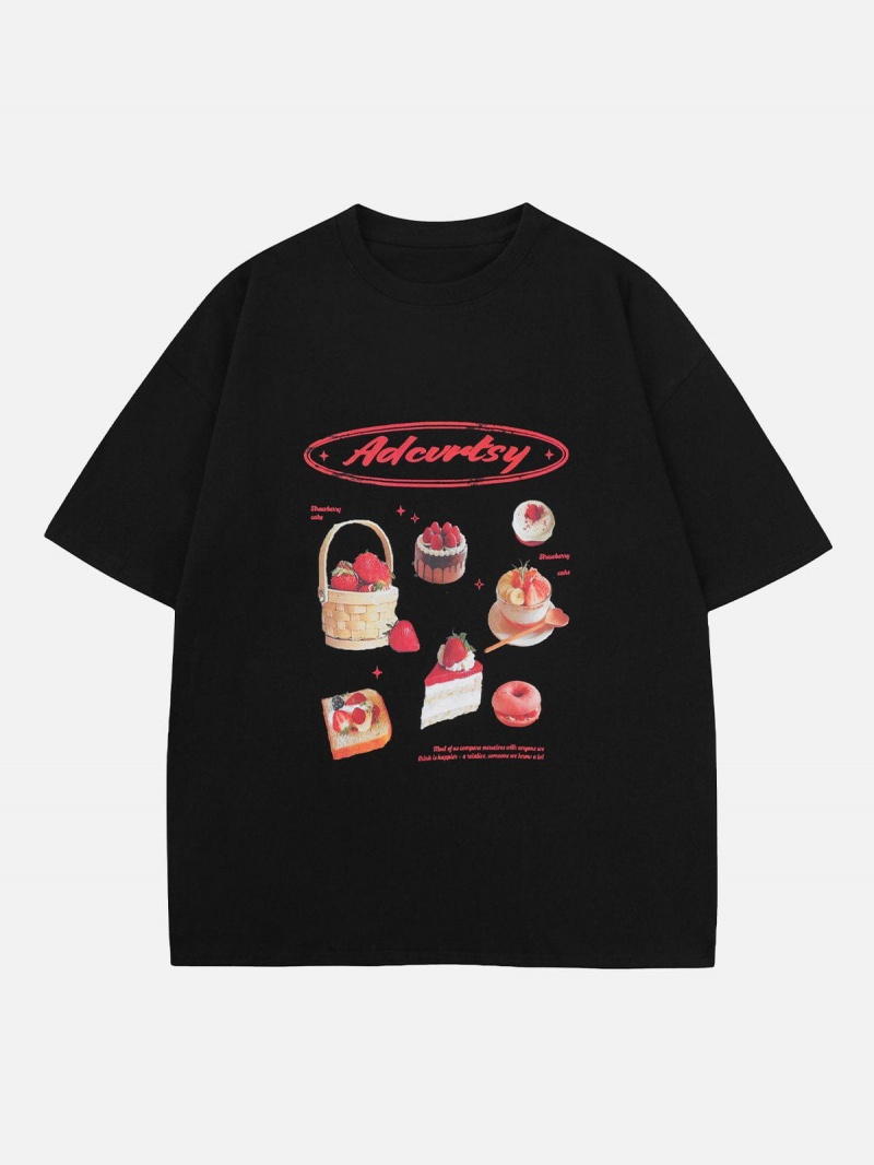 T Shirts Aelfric Eden Strawberry Cake Print Tee Grise | CLA-17238140